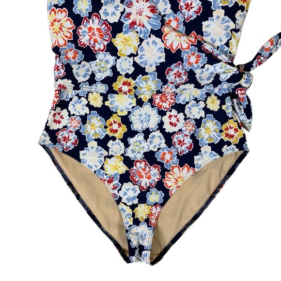Tanya Taylor Floral One Piece Swimsuit Tie Waist V Neck Retro Style Small - Picture 3 of 5